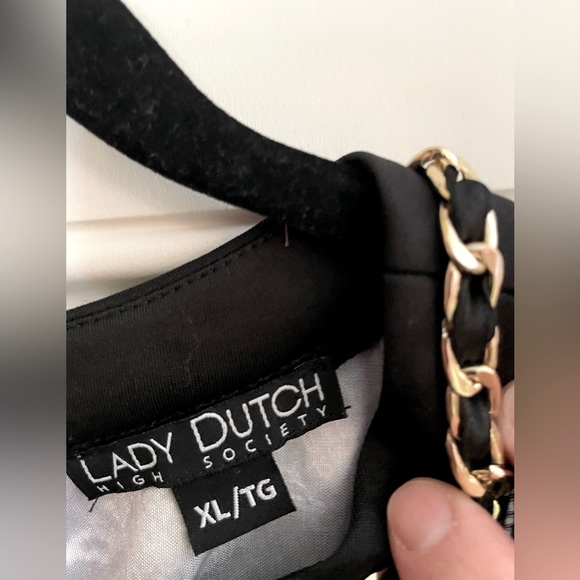 Lady Dutch XL fitted dress. Gold chain accents around neckline & hip area. - Picture 3 of 12